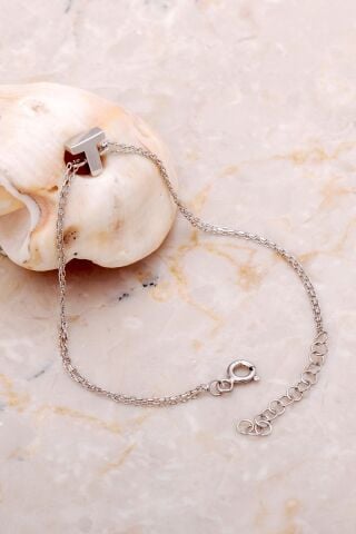 T Harfi Rodyumlu Gümüş Bileklik 4248