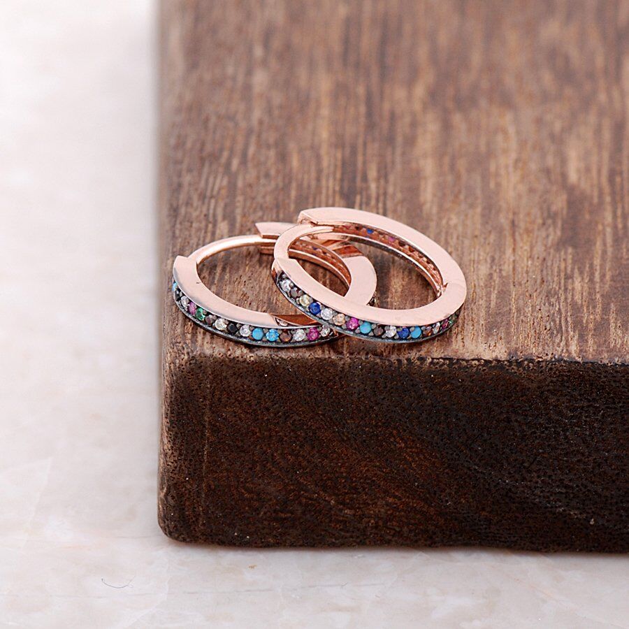 Rose Gümüş Tamtur Mix Taşlı Halka Küpe 3723