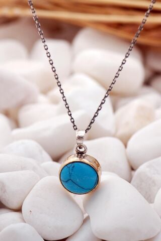 Firuze Taşlı Elişi Gümüş Kolye 7382