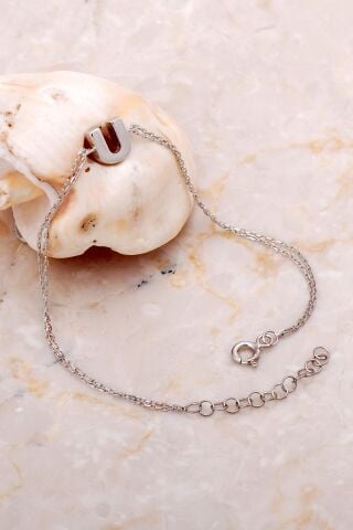 U Harfi Rodyumlu Gümüş Bileklik 4251