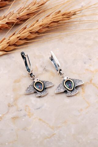 Mistik Topaz Taşlı Martı Çekiç Dövme Elişi Gümüş Küpe 7222