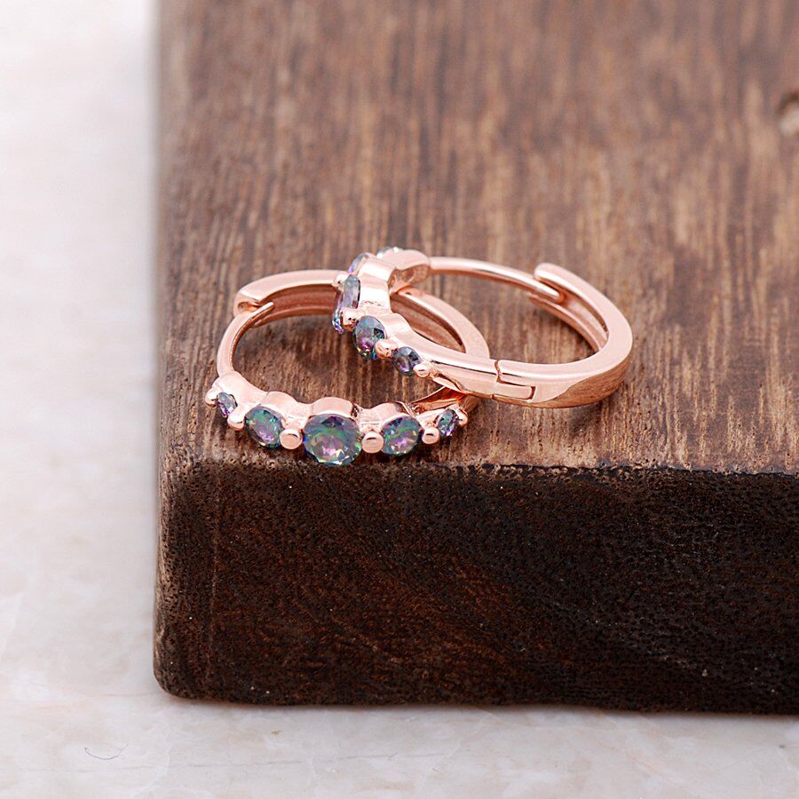 Rose Gümüş Mistik Topaz Taşlı Halka Küpe 3726