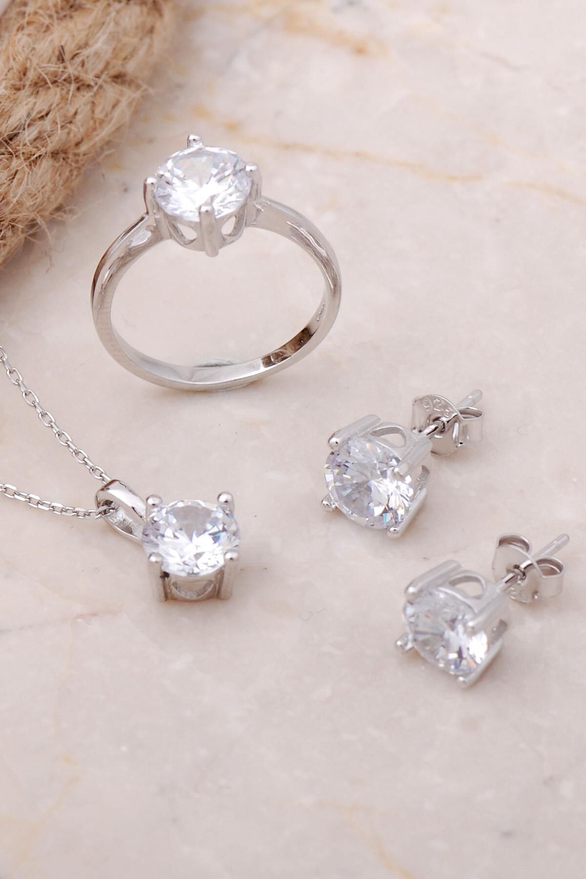 Tektaş Rodyumlu Gümüş Set 2483