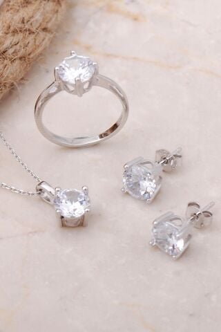 Tektaş Rodyumlu Gümüş Set 2483