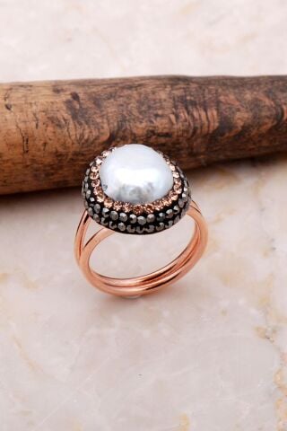 İnci Taşlı Rose Gümüş Yüzük 3048