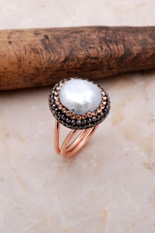 İnci Taşlı Rose Gümüş Yüzük 3048