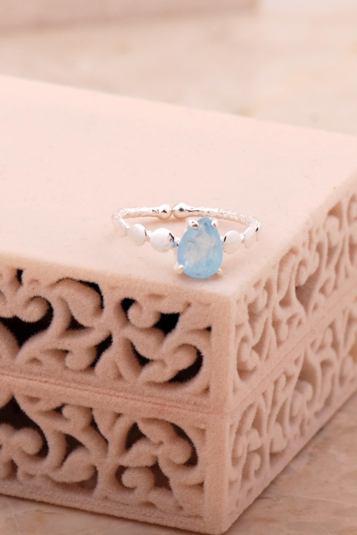 Paraiba Taşlı Gümüş Damla Yüzük 5806