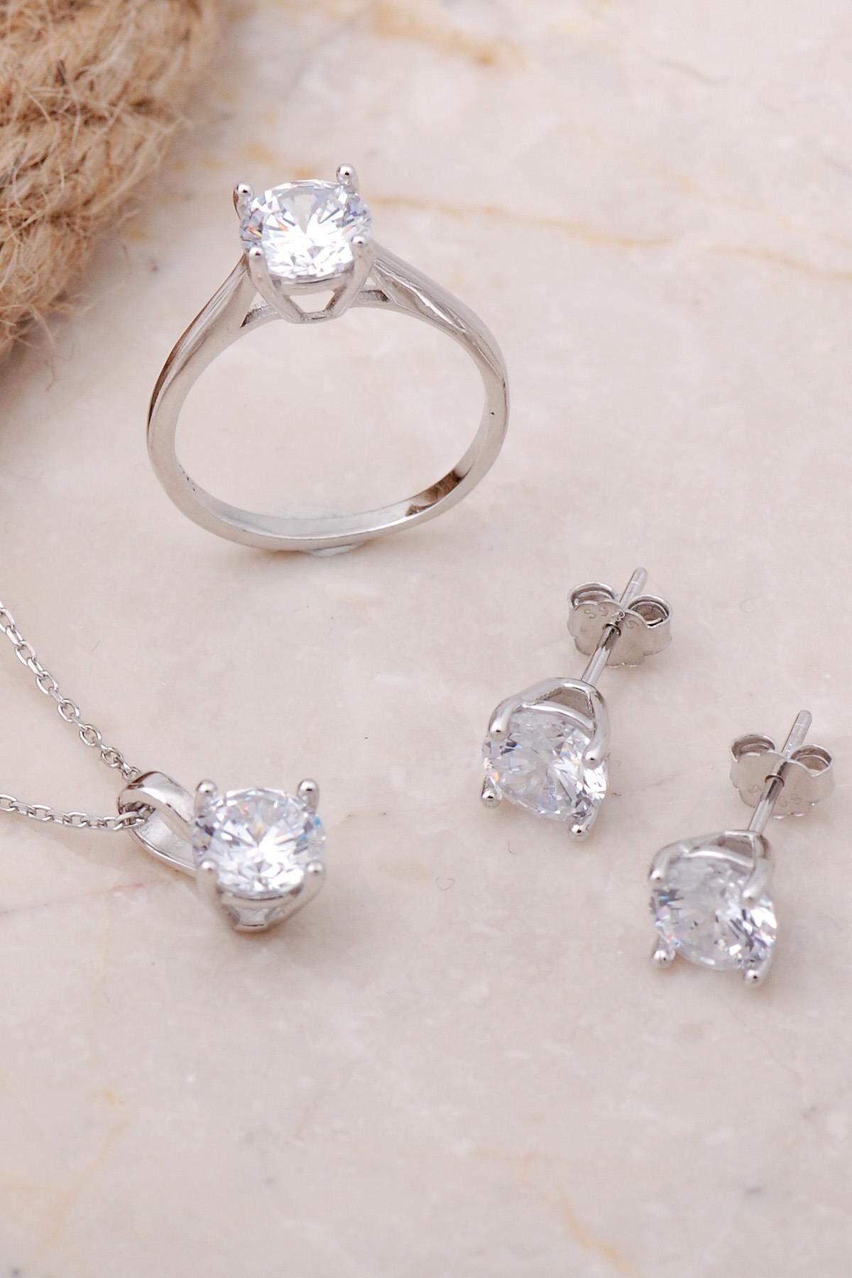 Tektaş Rodyumlu Gümüş Set 2484