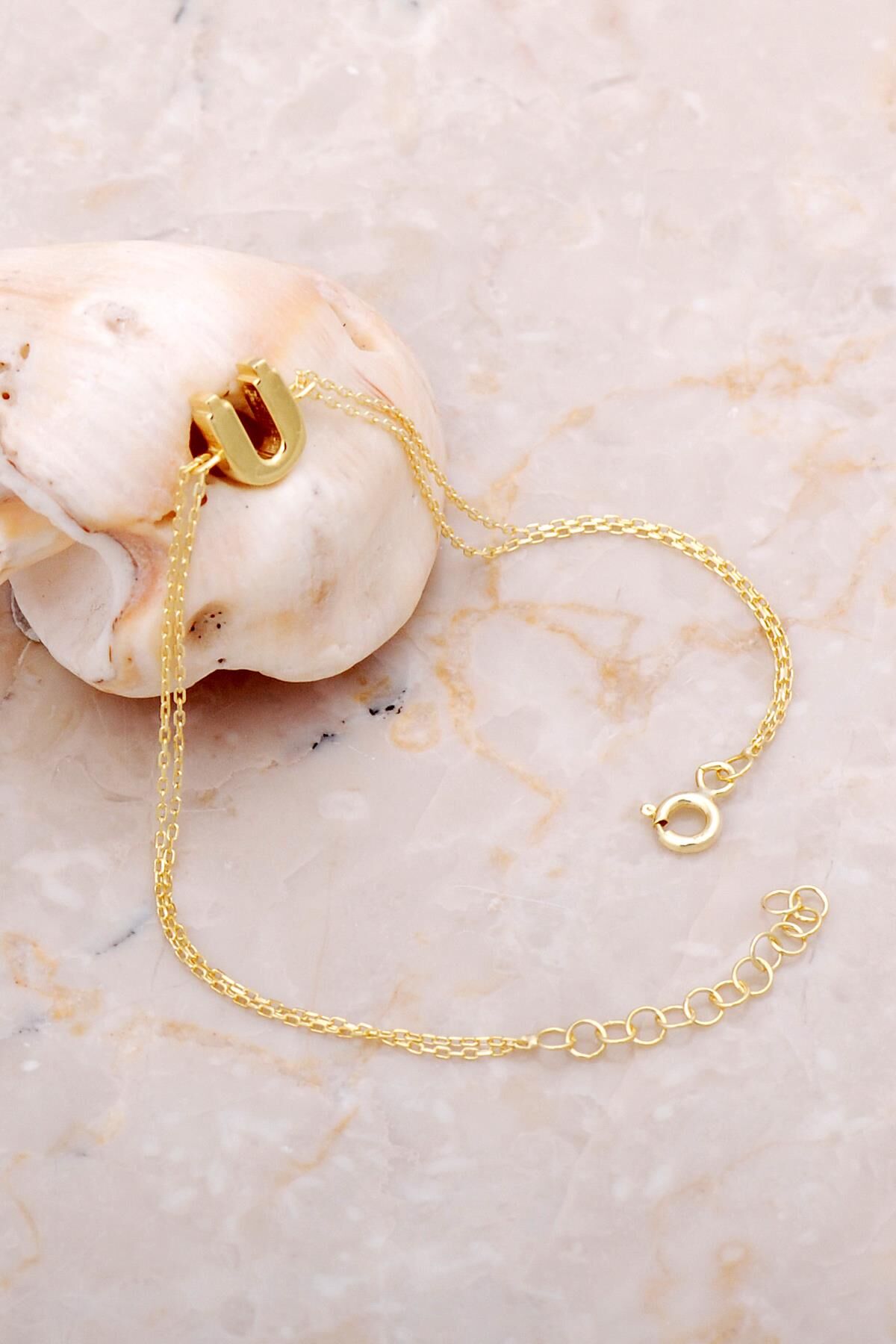 Ü Harfi Altın Kaplama Gümüş Bileklik 4253