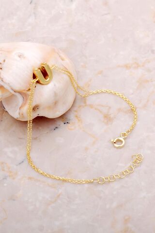 Ü Harfi Altın Kaplama Gümüş Bileklik 4253