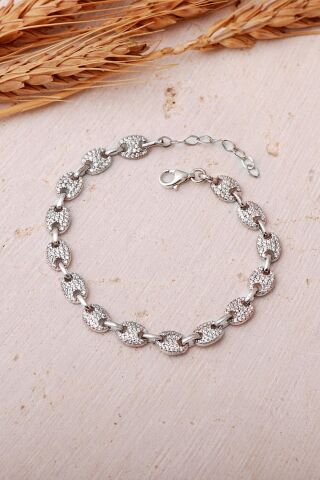 Gemici Model Taşlı Rodyumlu 925 Ayar Gümüş Bileklik 4902