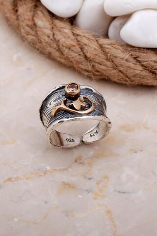 Topaz Taşlı Dallı Çekiç Dövme Elişi Gümüş Yüzük 3631