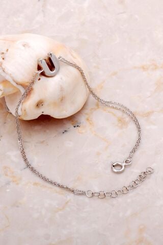 Ü Harfi Rodyumlu Gümüş Bileklik 4254