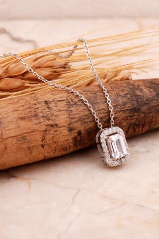 Baget Rodyumlu Gümüş Kolye 7723