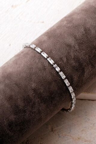 Baget Taşlı Su Yolu Rodyumlu 925 Ayar Gümüş Bileklik 4903