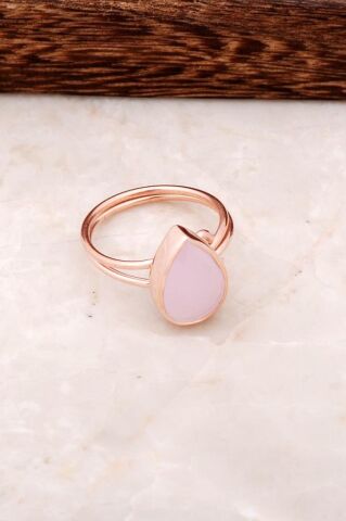 Pembe Kuvars Taşlı Rose 925 Ayar Gümüş Yüzük 2851