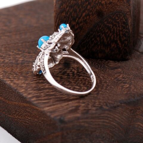 Turkuaz Ve Markazit Taşlı Tasarım Gümüş Yüzük 2293