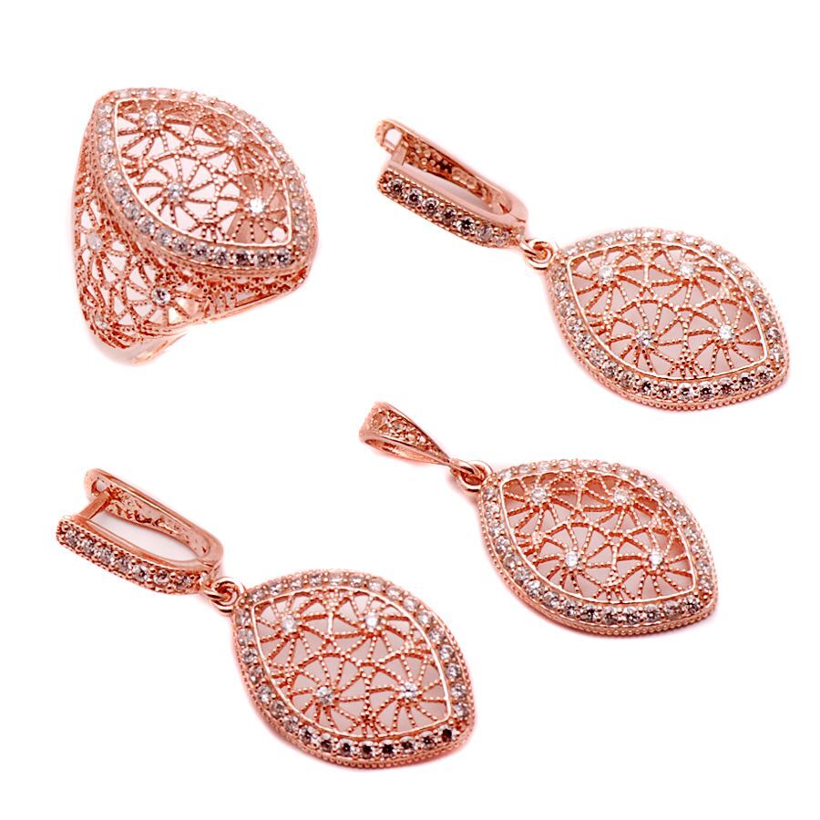 Zirkon Taşlı Yeni Nesil Telkari Ros Gümüş Set 1139