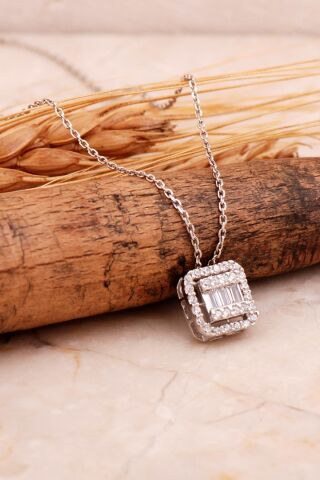 Baget Rodyumlu Gümüş Kolye 7724