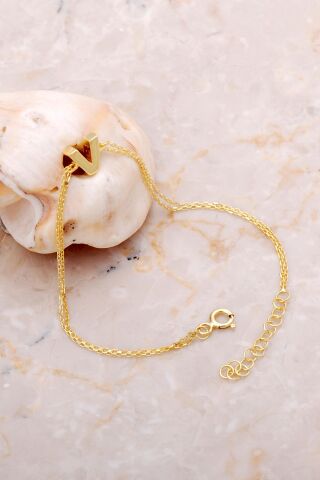 V Harfi Altın Kaplama Gümüş Bileklik 4256