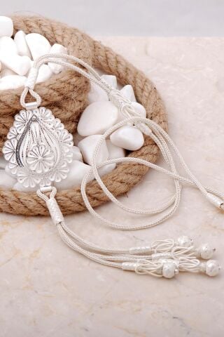 Damla Telkari İşlemeli Kazaziye Elişi Gümüş Kolye 7625