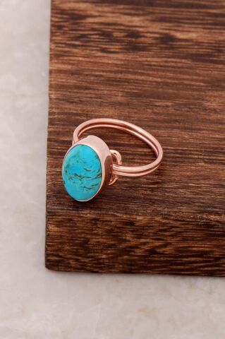 Turkuaz Taşlı Rose Gümüş Yüzük 2852