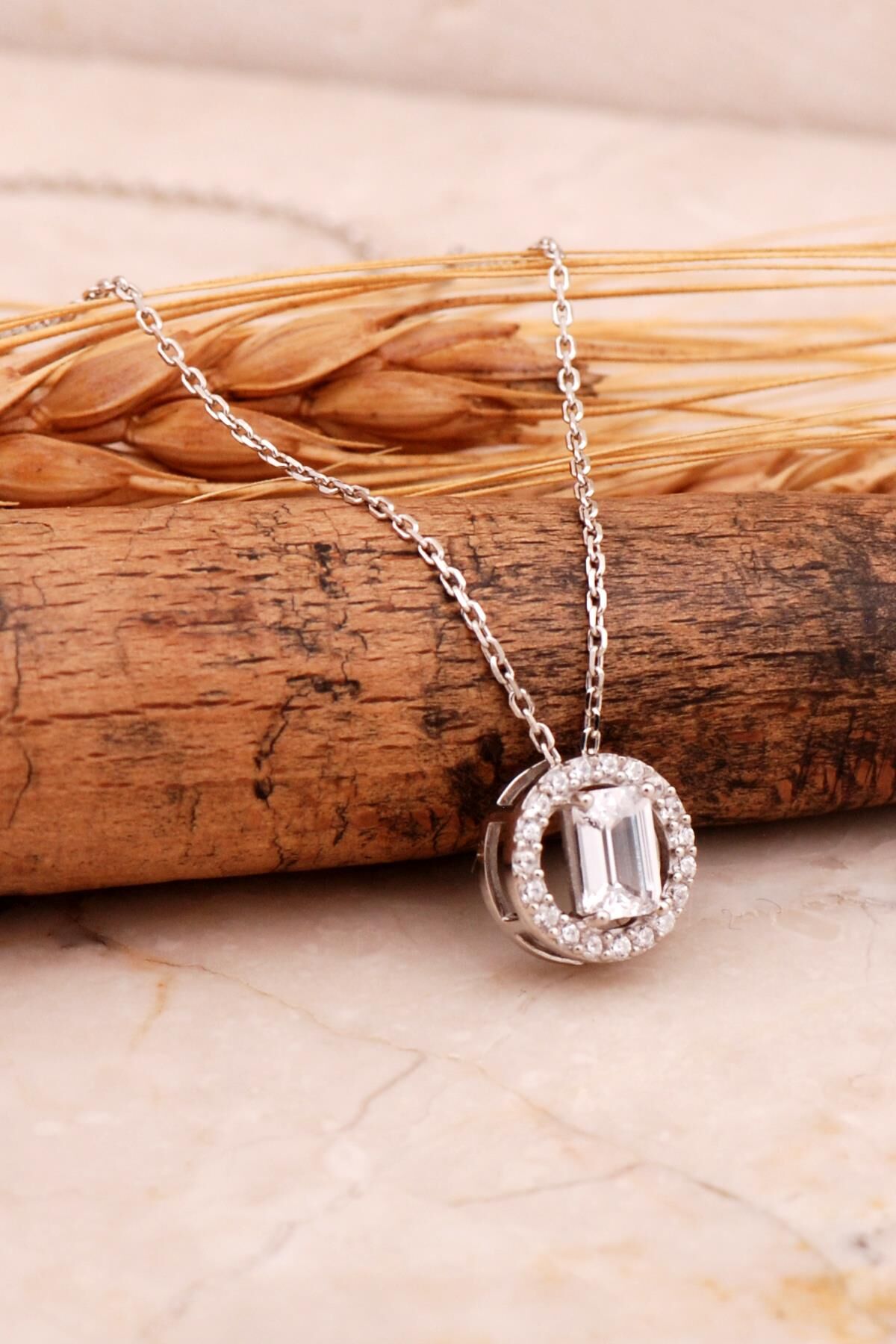 Baget Yuvarlak Rodyumlu Gümüş Kolye 7725