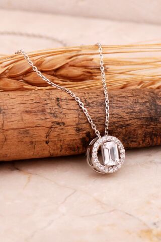 Baget Yuvarlak Rodyumlu Gümüş Kolye 7725