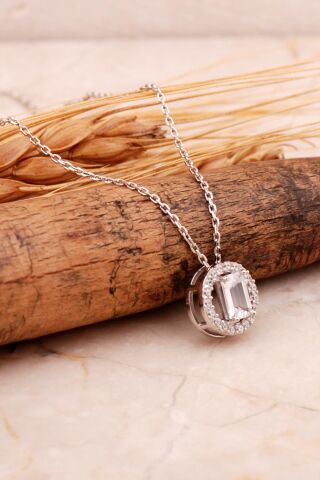 Baget Yuvarlak Rodyumlu Gümüş Kolye 7725