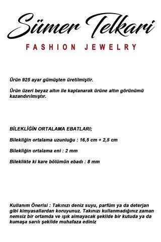 Kare Taşlı Rodyumlu 925 Ayar Gümüş Bileklik 4906