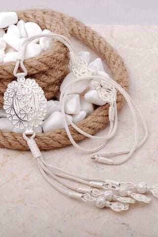 Telkari İşlemeli Kazaziye Elişi Gümüş Kolye 7626