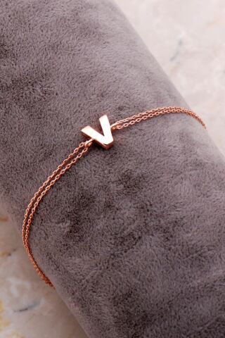 V Harfi Rose Gümüş Bileklik 4255