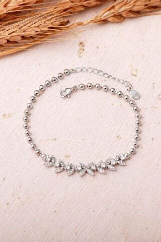 Başak Model Taşlı Rodyumlu 925 Ayar Gümüş Bileklik 4908