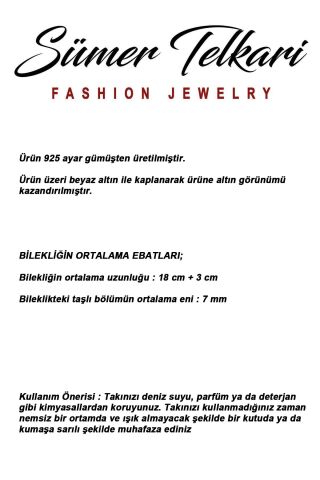 Başak Model Taşlı Rodyumlu 925 Ayar Gümüş Bileklik 4908