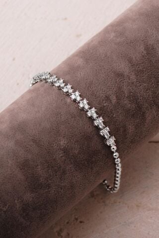 Taşlı Rodyumlu 925 Ayar Gümüş Bileklik 4909