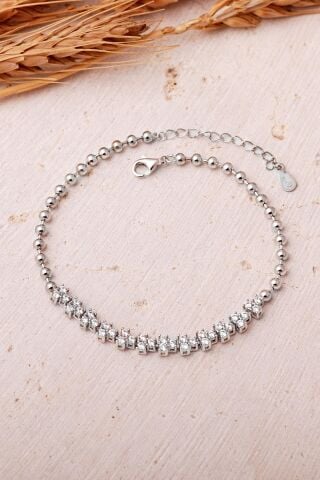 Taşlı Rodyumlu 925 Ayar Gümüş Bileklik 4909