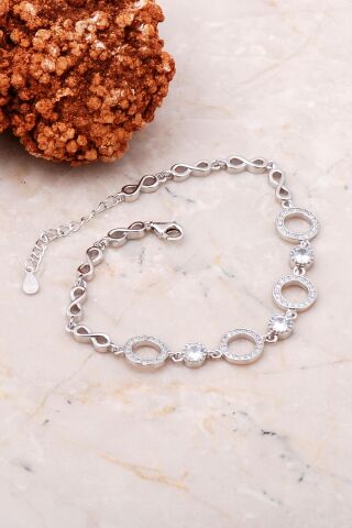 Halkalı Taşlı Gümüş Sonsuzluk Bileklik 3726