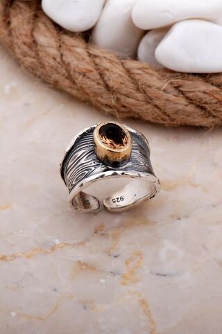 Renk Değiştiren Sultan Taşlı Çekiç Dövme Elişi Gümüş Yüzük 3637