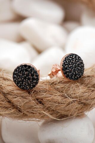 Siyah Zirkon Taşlı Rose Gümüş Küpe 5562