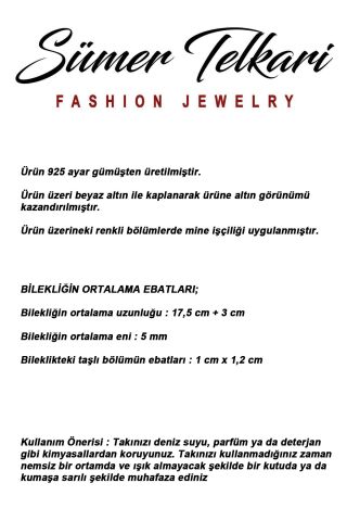 Baget Taşlı Mineli Rodyumlu Balık Sırtı 925 Ayar Gümüş Bileklik 4911