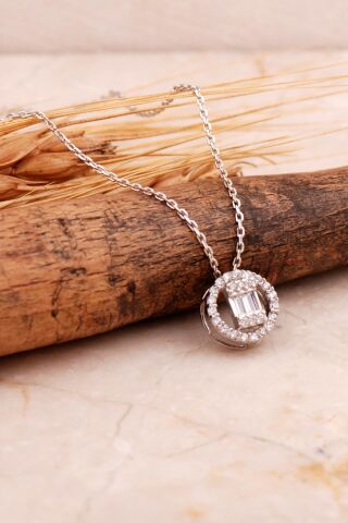 Baget Yuvarlak Rodyumlu Gümüş Kolye 7726