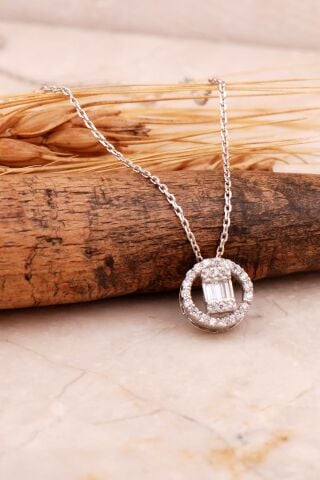 Baget Yuvarlak Rodyumlu Gümüş Kolye 7726