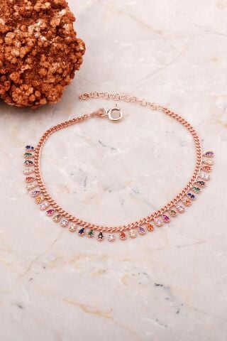 Gurmet Mix Taşlı Rose Gümüş Bileklik 3727