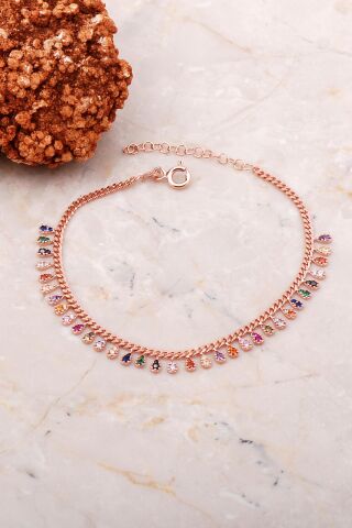 Gurmet Mix Taşlı Rose Gümüş Bileklik 3727