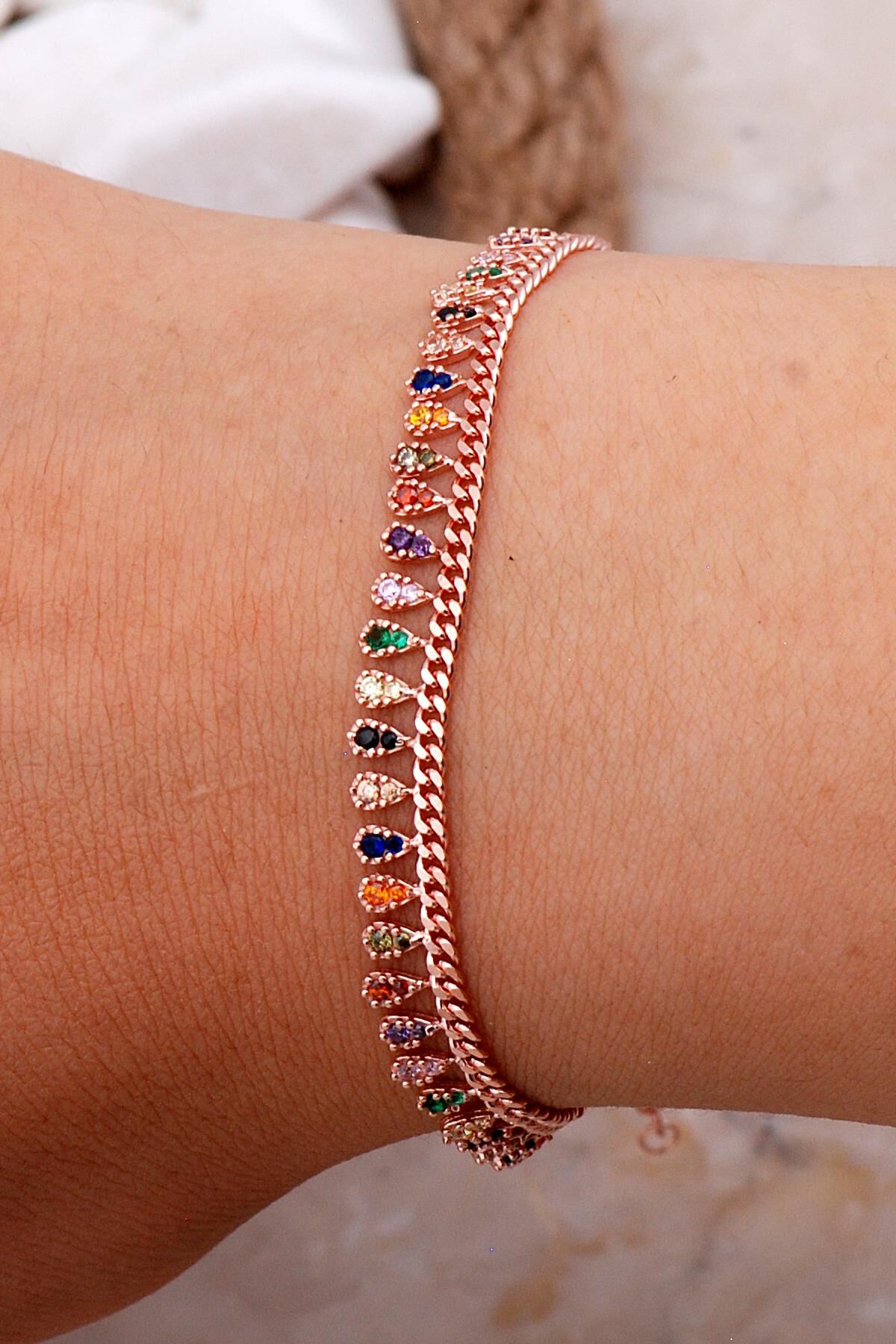 Gurmet Mix Taşlı Rose Gümüş Bileklik 3727