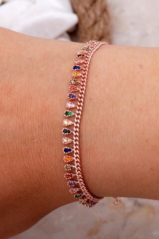 Gurmet Mix Taşlı Rose Gümüş Bileklik 3727