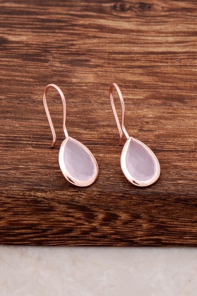 Pembe Quartz Taşlı Rose Gümüş Küpe 4539