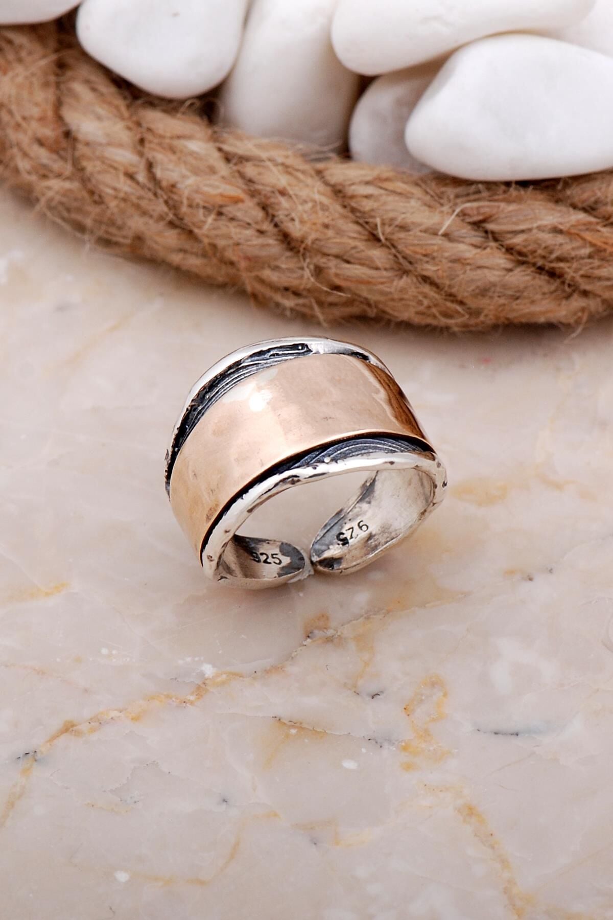 Çekiç Dövme Elişi Tasarım Gümüş Yüzük 3638