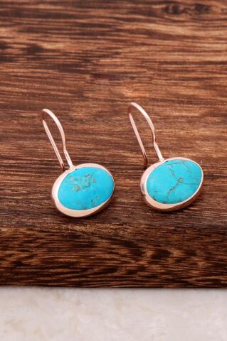 Doğal Turkuaz Taşlı Rose Gümüş Küpe 4540