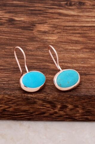 Doğal Turkuaz Taşlı Rose Gümüş Küpe 4540